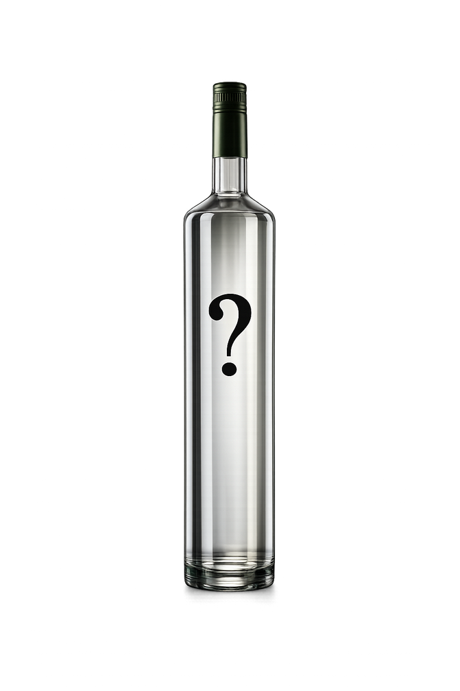 Unlabeled vodka bottle awaiting a name